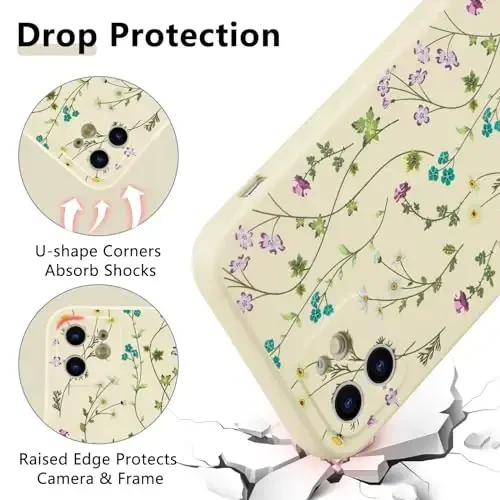 RALEAVO Floral Case for iPhone 12,Liquid Silicone Cover with Cute Flower Branch Pattern for Girls Women Slim Soft Rubber Protective Phone Case for iPhone 12 (6.1