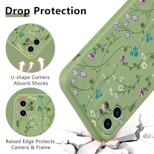 RALEAVO Floral Case for iPhone 12,Liquid Silicone Cover with Cute Flower Branch Pattern for Girls Women Slim Soft Rubber Protective Phone Case for iPhone 12 (6.1