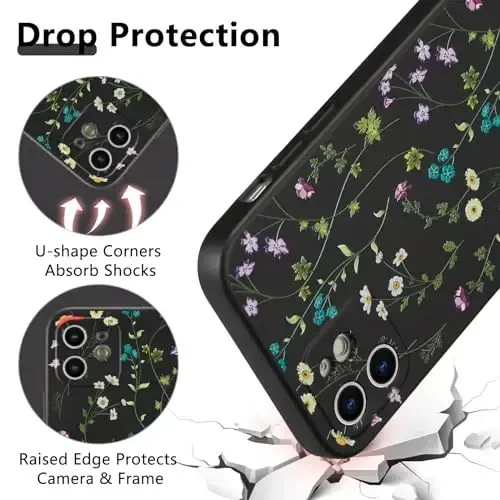 RALEAVO Floral Case for iPhone 12,Liquid Silicone Cover with Cute Flower Branch Pattern for Girls Women Slim Soft Rubber Protective Phone Case for iPhone 12 (6.1