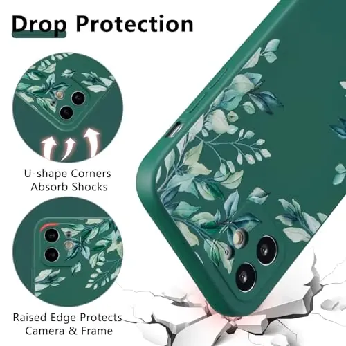 RALEAVO Case for iPhone 12,Liquid Silicone Cover with Cute Leaves Pattern Floral Phone Cover for Girls Women Slim Soft Rubber Protective Phone Case for iPhone 12 (6.1