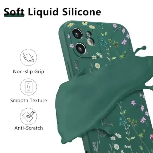 RALEAVO iPhone 12 uchun floral g'ilof, qizlar uchun chiroyli gul shoxli suyuq silikon qopqoq, ayollar uchun ingichka yumshoq rezina himoya telefon g'ilofi iPhone 12 (6.1