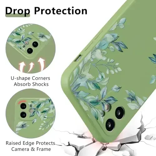 RALEAVO iPhone 12 uchun g'ilof, suyuq silikon qopqoq, chiroyli barglar naqshli gul telefon qopqog'i qizlar ayollar uchun, ingichka yumshoq rezina himoya telefon qutisi iPhone 12 (6.1