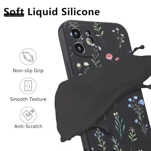 RALEAVO iPhone 12 uchun gul naqshli g'ilof, qizlar va ayollar uchun gulli ромашка naqshli suyuq silikon qopqoq, iPhone 12 uchun nozik yumshoq rezina himoya telefoni g'ilofi (6,1
