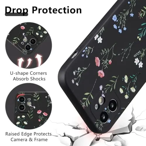 RALEAVO iPhone 12 uchun gul naqshli g'ilof, qizlar va ayollar uchun gulli ромашка naqshli suyuq silikon qopqoq, iPhone 12 uchun nozik yumshoq rezina himoya telefoni g'ilofi (6,1