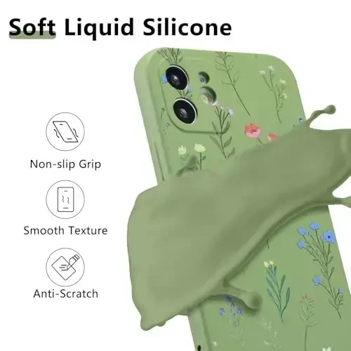RALEAVO iPhone 12 uchun gul naqshli g'ilof, suyuq silikon qopqoq, qizlar va ayollar uchun gul ромашка naqshli yoqimli telefon qopqog'i, iPhone 12 uchun ingichka yumshoq rezina himoya telefon qutisi (6,1