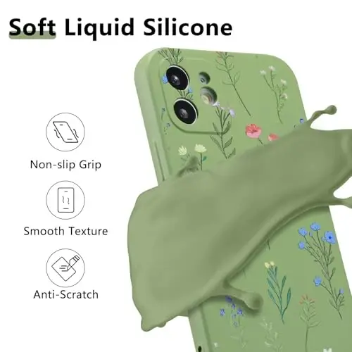 RALEAVO iPhone 12 uchun gul naqshli g'ilof, suyuq silikon qopqoq, qizlar va ayollar uchun gul ромашка naqshli yoqimli telefon qopqog'i, iPhone 12 uchun ingichka yumshoq rezina himoya telefon qutisi (6,1