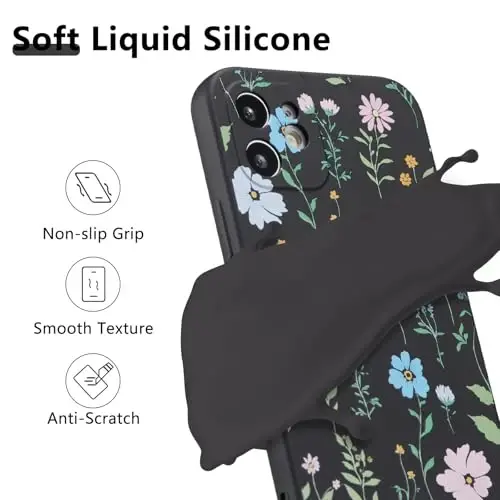 RALEAVO iPhone 12 uchun gul naqshli g'ilof, suyuq silikon qopqoq, qizlar va ayollar uchun yoqimli gul kosmos naqshli telefon qopqog'i, iPhone 12 (6.1