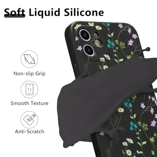 RALEAVO iPhone 12 uchun gulli g'ilof, qizlar uchun chiroyli gul shoxli naqshli suyuq silikon qopqoq, iPhone 12 uchun ingichka yumshoq rezina himoya telefon qutisi (6.1