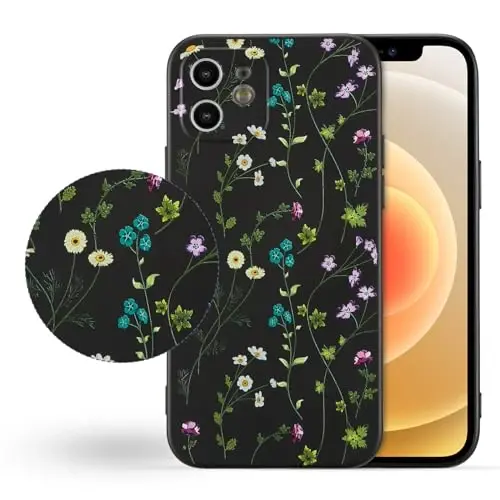 RALEAVO iPhone 12 uchun gulli g'ilof, qizlar uchun chiroyli gul shoxli naqshli suyuq silikon qopqoq, iPhone 12 uchun ingichka yumshoq rezina himoya telefon qutisi (6.1