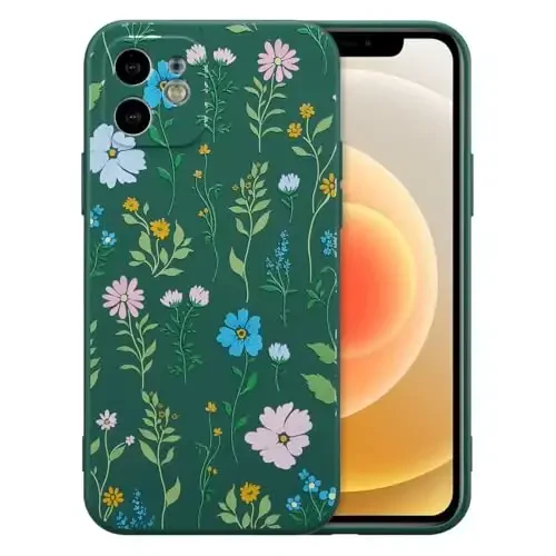 RALEAVO iPhone 12 uchun gulli g'ilof, suyuq silikon qopqoq, qizlar va ayollar uchun gul kosmos naqshli yoqimli telefon qopqog'i, iPhone 12 (6.1