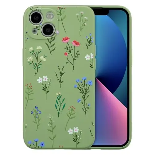 RALEAVO Floral Case for iPhone 13,Liquid Silicone Cover with Flower Daisies Pattern Cute Phone Cover for Girls Women Slim Soft Rubber Protective Phone Case for iPhone 13 (6.1