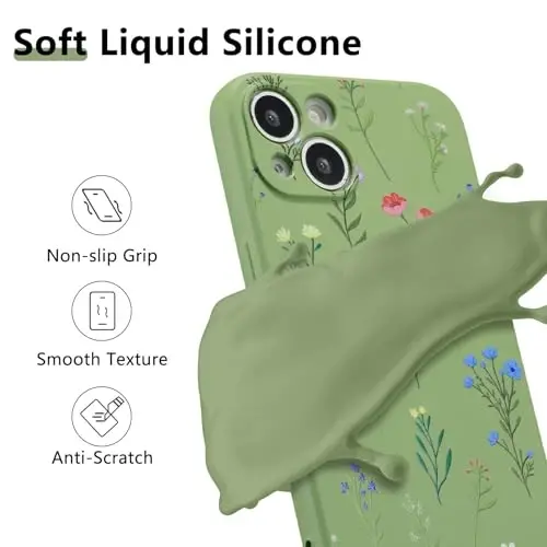 RALEAVO Floral Case for iPhone 13,Liquid Silicone Cover with Flower Daisies Pattern Cute Phone Cover for Girls Women Slim Soft Rubber Protective Phone Case for iPhone 13 (6.1