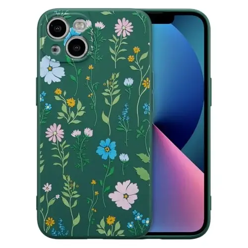 RALEAVO Floral Case for iPhone 13,Liquid Silicone Cover with Flower Cosmos Pattern Cute Phone Cover for Girls Women Slim Soft Rubber Protective Phone Case for iPhone 13 (6.1