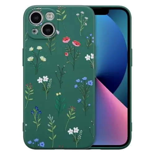 RALEAVO Floral Case for iPhone 13,Liquid Silicone Cover with Flower Daisies Pattern Cute Phone Cover for Girls Women Slim Soft Rubber Protective Phone Case for iPhone 13 (6.1
