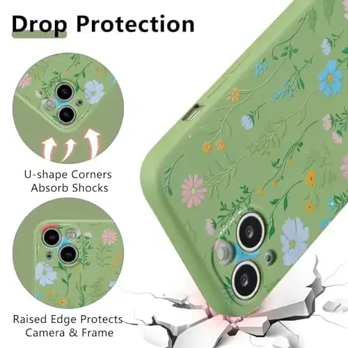 RALEAVO Floral Case for iPhone 13,Liquid Silicone Cover with Flower Cosmos Pattern Cute Phone Cover for Girls Women Slim Soft Rubber Protective Phone Case for iPhone 13 (6.1