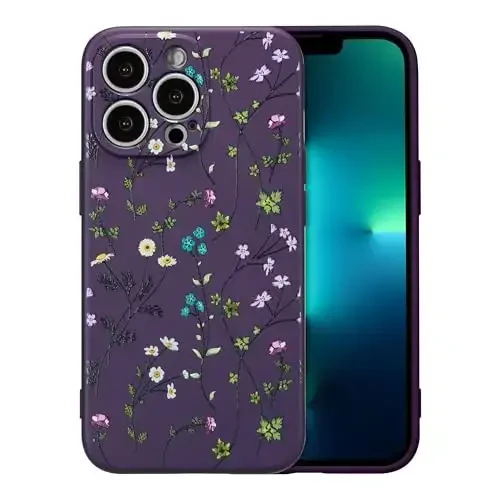 RALEAVO Floral Case for iPhone 13 Pro,Liquid Silicone Cover with Flower Branch Pattern Cute Phone Cover for Girls Women Slim Soft Rubber Protective Phone Case for iPhone 13 Pro (6.1
