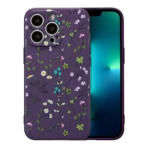 RALEAVO Floral Case for iPhone 13 Pro,Liquid Silicone Cover with Flower Branch Pattern Cute Phone Cover for Girls Women Slim Soft Rubber Protective Phone Case for iPhone 13 Pro (6.1