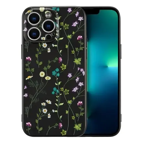 RALEAVO Floral Case for iPhone 13 Pro,Liquid Silicone Cover with Cute Flower Branch Pattern for Girls Women Slim Soft Rubber Protective Phone Case for iPhone 13 Pro (6.1