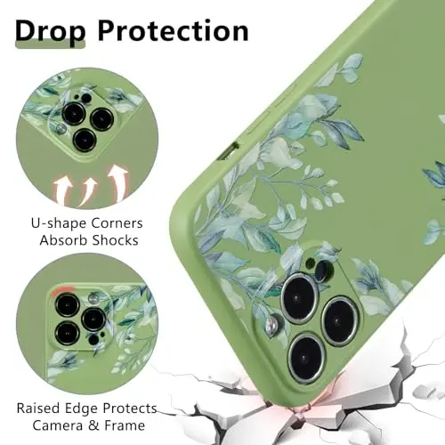 RALEAVO Case for iPhone 13 Pro Max,Liquid Silicone Cover with Cute Leaves Pattern Floral Phone Cover for Girls Women Slim Soft Rubber Protective Phone Case for iPhone 13 Pro Max (6.7
