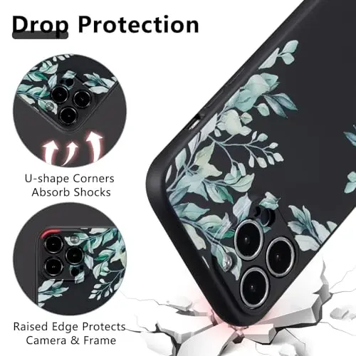 RALEAVO Case for iPhone 13 Pro Max,Liquid Silicone Cover with Cute Leaves Pattern Floral Phone Cover for Girls Women Slim Soft Rubber Protective Phone Case for iPhone 13 Pro Max (6.7
