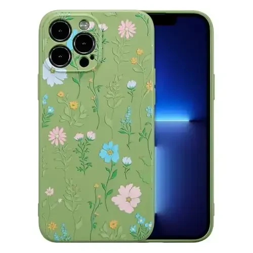 RALEAVO iPhone 13 Pro Max uchun gul naqshli g'ilof, suyuq silikon qopqoq, qizlar va ayollar uchun gul kosmos naqshli yoqimli telefon qopqog'i, iPhone 13 Pro Max (6,7