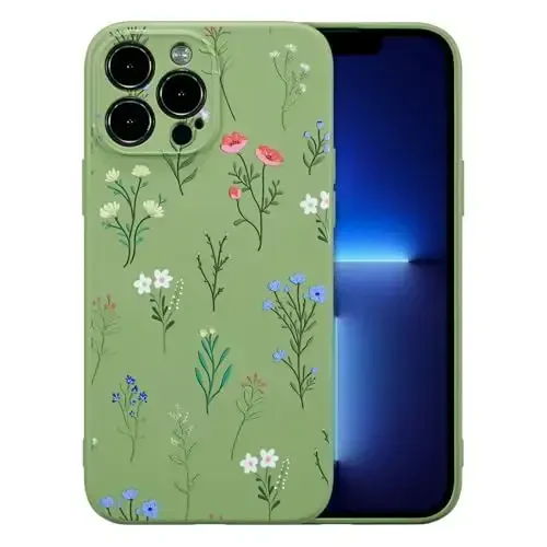 RALEAVO iPhone 13 Pro Max uchun gulli g‘ilof, suyuq silikonli qopqoq, gul ромашка naqshli, qizlar uchun yoqimli telefon qopqog‘i, ayollar uchun yupqa yumshoq rezina himoya telefon qopqog‘i iPhone 13 Pro Max (6.7