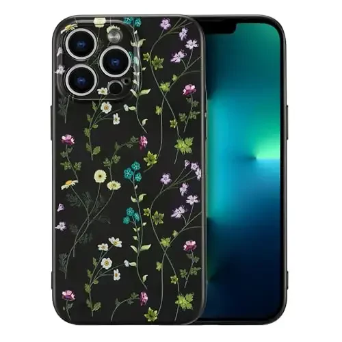 RALEAVO iPhone 13 Pro uchun gulli g'ilof, qizlar uchun yoqimli gul shoxli naqshli suyuq silikon qopqoq, iPhone 13 Pro (6.1