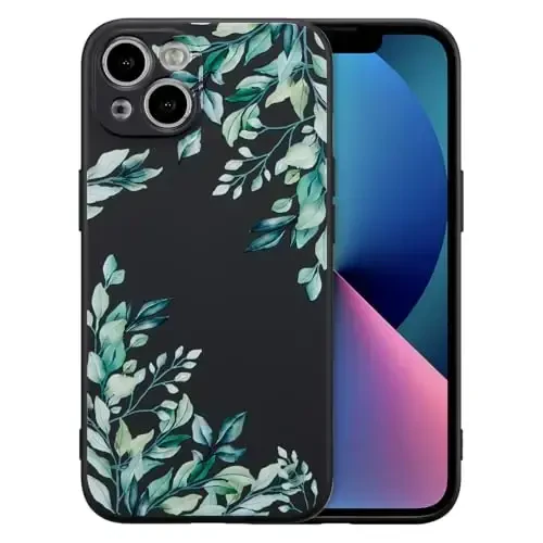 RALEAVO iPhone 13 uchun g'ilof, suyuq silikon qopqoq, qizlar va ayollar uchun yoqimli barg naqshli gulli telefon qopqog'i, iPhone 13 uchun ingichka yumshoq rezina himoya telefon qutisi (6.1