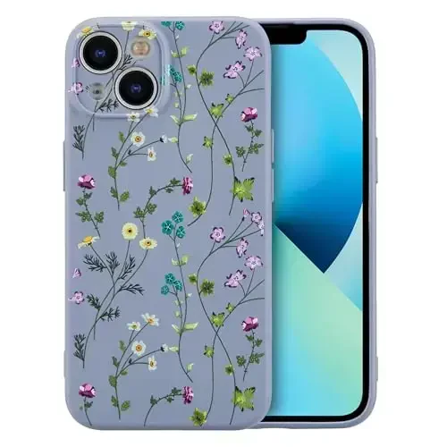 RALEAVO iPhone 13 uchun gulli gʻilof, qizlar uchun chiroyli gul shoxchali suyuq silikon qopqoq, ayollar uchun ingichka yumshoq rezina himoya telefon gʻilofi iPhone 13 6.1