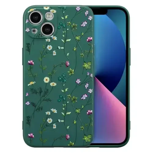 RALEAVO iPhone 13 uchun gulli g'ilof, qizlar uchun chiroyli gul shoxli naqshli suyuq silikon qopqoq Ayollar uchun ingichka yumshoq rezina himoya telefon qutisi iPhone 13 (6.1