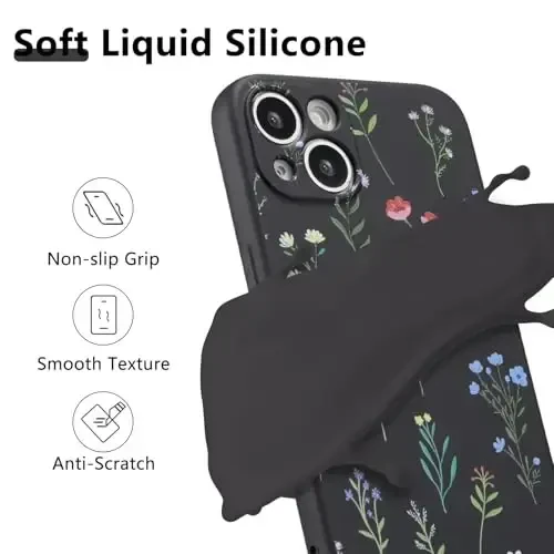 RALEAVO iPhone 13 uchun gulli g‘ilof, suyuq silikon qopqoq, gul ромашка naqshli qizlar uchun yoqimli telefon qopqog‘i, ayollar uchun ingichka yumshoq rezina himoya telefon qopqog‘i iPhone 13 (6.1
