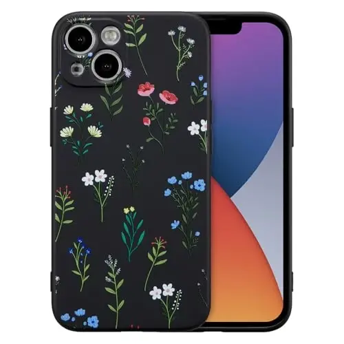 RALEAVO Floral Case for iPhone 14,Liquid Silicone Cover with Flower Daisies Pattern Cute Phone Cover for Girls Women Slim Soft Rubber Protective Phone Case for iPhone 14 (6.1