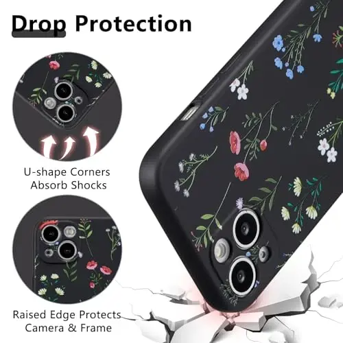RALEAVO Floral Case for iPhone 14,Liquid Silicone Cover with Flower Daisies Pattern Cute Phone Cover for Girls Women Slim Soft Rubber Protective Phone Case for iPhone 14 (6.1