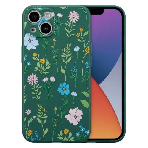 RALEAVO Floral Case for iPhone 14,Liquid Silicone Cover with Flower Cosmos Pattern Cute Phone Cover for Girls Women Slim Soft Rubber Protective Phone Case for iPhone 14 (6.1