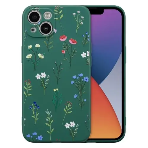 RALEAVO Floral Case for iPhone 14,Liquid Silicone Cover with Flower Daisies Pattern Cute Phone Cover for Girls Women Slim Soft Rubber Protective Phone Case for iPhone 14 (6.1