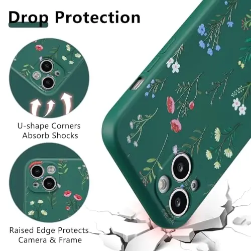 RALEAVO Floral Case for iPhone 14,Liquid Silicone Cover with Flower Daisies Pattern Cute Phone Cover for Girls Women Slim Soft Rubber Protective Phone Case for iPhone 14 (6.1
