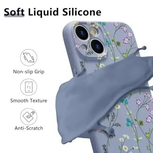 RALEAVO Floral Case for iPhone 14,Liquid Silicone Cover with Cute Flower Branch Pattern for Girls Women Slim Soft Rubber Protective Phone Case for iPhone 14 (6.1