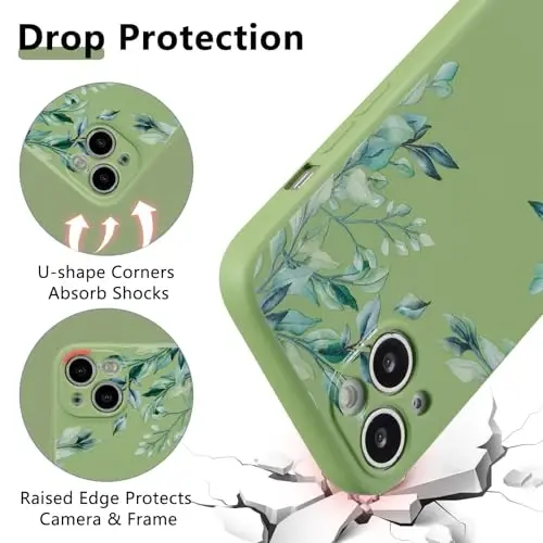 RALEAVO Case for iPhone 14,Liquid Silicone Cover with Cute Leaves Pattern Floral Phone Cover for Girls Women Slim Soft Rubber Protective Phone Case for iPhone 14 (6.1