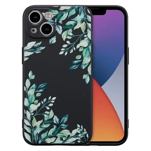 RALEAVO Case for iPhone 14,Liquid Silicone Cover with Cute Leaves Pattern Floral Phone Cover for Girls Women Slim Soft Rubber Protective Phone Case for iPhone 14 (6.1