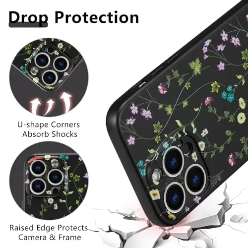 RALEAVO Floral Case for iPhone 14 Pro,Liquid Silicone Cover with Cute Flower Branch Pattern for Girls Women Slim Soft Rubber Protective Phone Case for iPhone 14 Pro (6.1