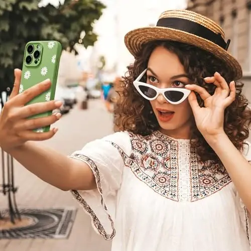 RALEAVO Floral Case for iPhone 13 Pro Max Silicone Cute Girly Cover,Green | Cute Minimalist Daisies Flowers for Girls Women,Soft Liquid Silicone Cover,Slim Protective Case for iPhone 14 Pro Max 6.7