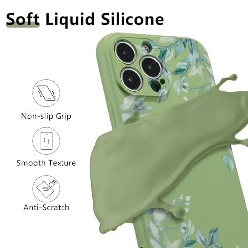 RALEAVO Case for iPhone 14 Pro Max,Liquid Silicone Cover with Cute Leaves Pattern Floral Phone Cover for Girls Women Slim Soft Rubber Protective Phone Case for iPhone 14 Pro Max (6.7
