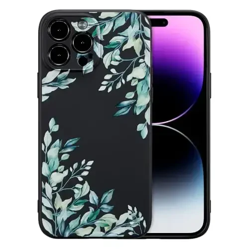 RALEAVO Case for iPhone 14 Pro Max,Liquid Silicone Cover with Cute Leaves Pattern Floral Phone Cover for Girls Women Slim Soft Rubber Protective Phone Case for iPhone 14 Pro Max (6.7