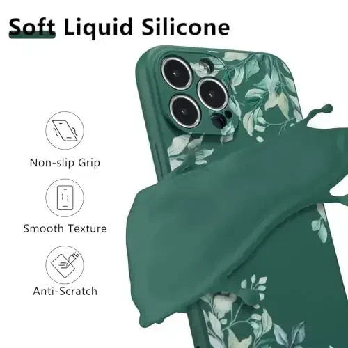 RALEAVO iPhone 14 Pro Max uchun gʻilof, suyuq silikon qopqoq, chiroyli barg naqshli gul telefon qopqogʻi qizlar ayollar uchun, ingichka yumshoq rezina himoya telefon qutisi iPhone 14 Pro Max (6.7