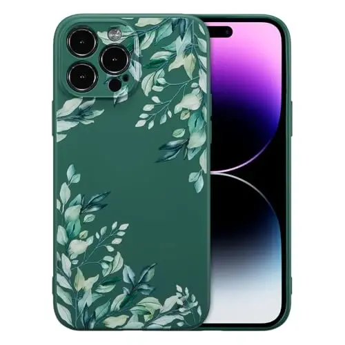 RALEAVO iPhone 14 Pro Max uchun gʻilof, suyuq silikon qopqoq, chiroyli barg naqshli gul telefon qopqogʻi qizlar ayollar uchun, ingichka yumshoq rezina himoya telefon qutisi iPhone 14 Pro Max (6.7