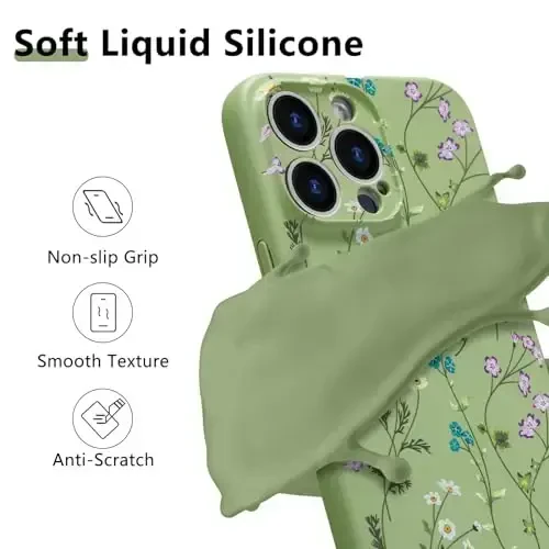 RALEAVO iPhone 14 Pro Max uchun gulli g‘ilof, qizlar uchun chiroyli gul novdasi naqshli suyuq silikon qopqoq, ayollar uchun yupqa yumshoq rezina himoya telefon g‘ilofi iPhone 14 Pro Max (6,7