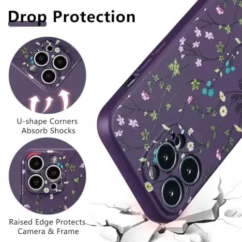 RALEAVO iPhone 14 Pro Max uchun gulli g'ilof, qizlar va ayollar uchun gul shoxli naqshli suyuq silikon qopqoq, iPhone 14 Pro Max (6,7