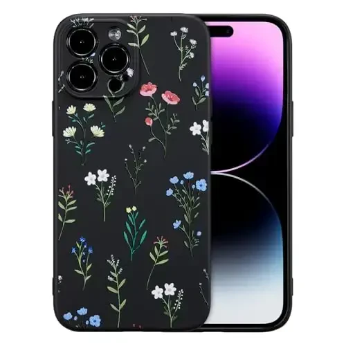RALEAVO iPhone 14 Pro Max uchun gulli g'ilof, suyuq silikon qopqoq, qizlar va ayollar uchun gul ромашками naqshli yoqimli telefon qopqog'i, iPhone 14 Pro Max uchun ingichka yumshoq rezina himoya telefon qutisi (6,7