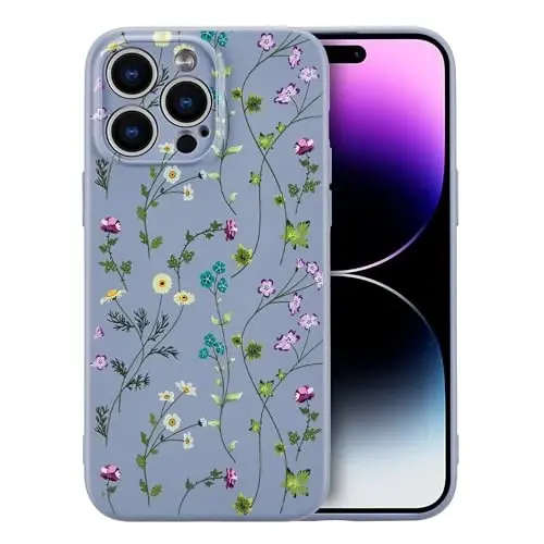 RALEAVO iPhone 14 Pro uchun gul naqshli g'ilof, qizlar uchun suyuq silikon qopqoq, nozik yumshoq rezina himoya g'ilofi iPhone 14 Pro (6.1