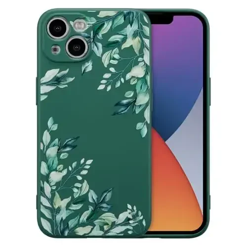 RALEAVO iPhone 14 uchun g'ilof, suyuq silikon qopqoq, qizlar uchun chiroyli barglar naqshli gul telefon qopqog'i, ayollar uchun ingichka yumshoq rezina himoya telefon qutisi iPhone 14 (6.1